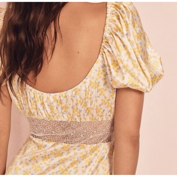 For Love and Lemons Daffodil Victoria’s Secret Mini Dress MEDIUM Yellow Floral - Picture 3 of 16